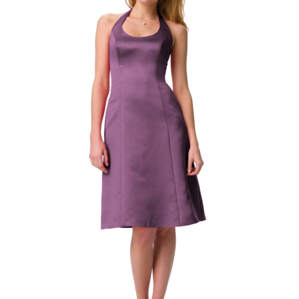 Discontinued David's Bridal Satin Bridesmaid Scoop Halter Dress